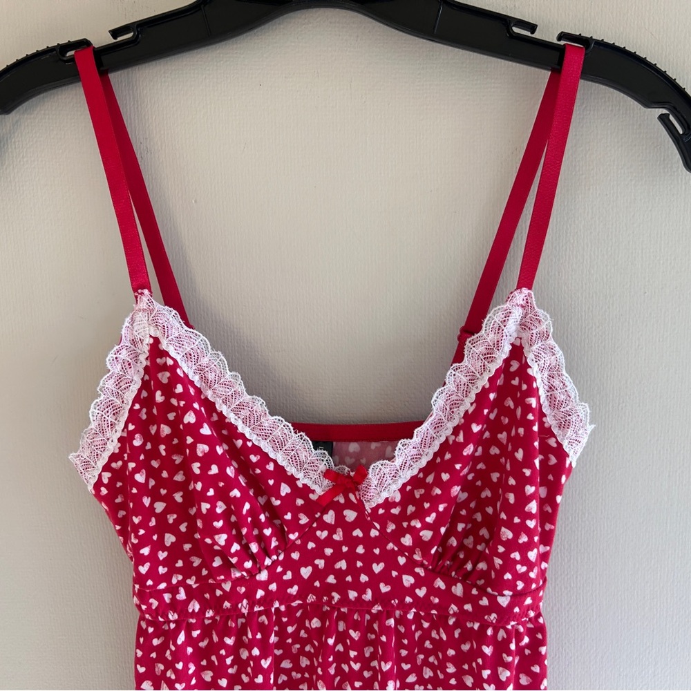 LAURA ASHLEY Babydoll Y2K Lace Trim Heart Print Cami Top Coquette Valentine Sz S - Picture 10 of 14
